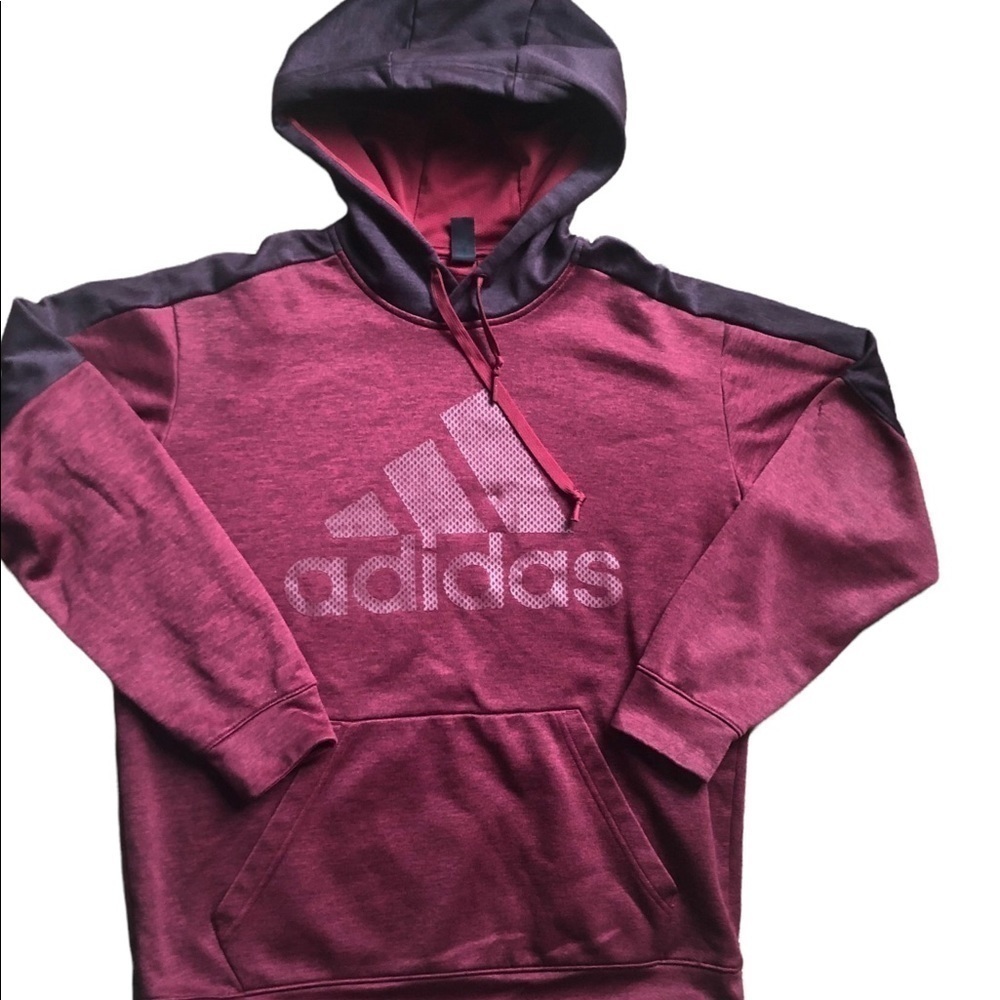 Adidas Big Logo Hoodie Sweatshirt Burgundy Climawarm Size L Cozy Spring Camp